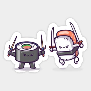 Cute Sushi And Onigiri Fighting Sticker